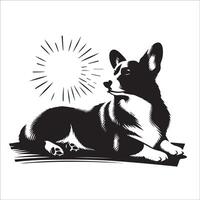 ilustración de un pembroke galés corgi perro acostado abajo en negro y blanco vector