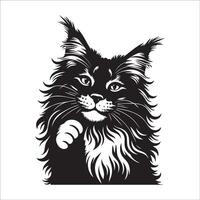 Playful Maine Coon cat face illustration in black and white vector
