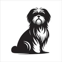 A Shih Tzu dog sitting illustration in black and white vector