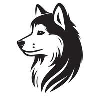 perro - un siberiano fornido perro amable cara ilustración en negro y blanco vector