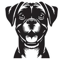 Boxer perro - un Boxer perro contento cara ilustración en negro y blanco vector