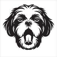 perro cara logo - un shih tzu perro gritar cara ilustración en negro y blanco vector