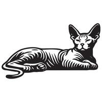 Cat - A lazy Sphynx cat face illustration in black and white vector