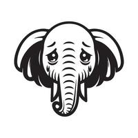 Elephant Logo - Sad elephant face illustration in black and white vector