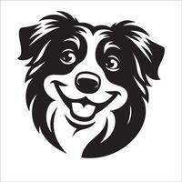 australiano pastor perro - un australiano pastor perro divertido cara ilustración en negro y blanco vector