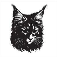 Cat silhouette - Bashful Maine Coon cat face illustration vector