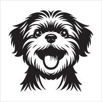 perro logo - un shih tzu perro alegre cara ilustración en negro y blanco vector