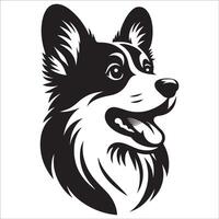 perro logo - un pembroke galés corgi sorprendido cara ilustración en negro y blanco vector