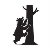 A Mischievous bear climbing a tree illustration in black and white vector