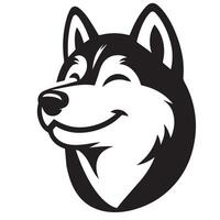 Dog - A Siberian Husky Dog Content face illustration in black and white vector