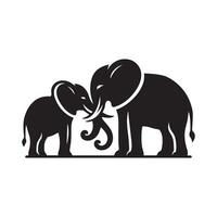 Elephant - an elephant family love illustration in black and white vector