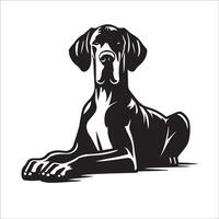 ilustración de un genial danés perro acostado abajo en negro y blanco vector