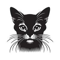 An Abyssinian cat face in extreme close up illustration in black and white vector