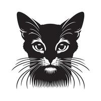 An Abyssinian cat face in extreme close up illustration in black and white vector