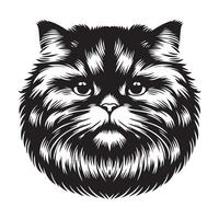 Fluffy American Shorthair Cat face illustrations in black and white vector