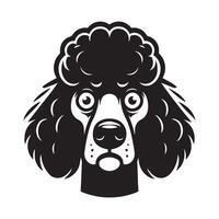 caniche perro logo - un ansioso caniche perro cara ilustración en negro y blanco vector