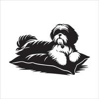 A Shih Tzu dog sitting illustration in black and white vector