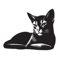 Abyssinian cat lying down with eyes half closed illustration in black and white vector