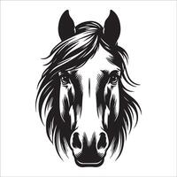 Horse Face Art - Intense horse face illustration in black and white vector