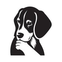 Beagle Dog - A Pensive Beagle Dog face illustration in black and white vector