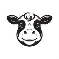 negro y blanco un tranquilizador vaca cara ilustración vector