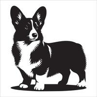 un pembroke galés corgi en pie ilustración en negro y blanco vector