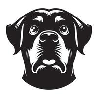 Rottweiler perro - un ansioso Rottweiler perro cara ilustración en negro y blanco vector