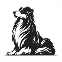 australiano pastor - un australiano pastor perro sentado ilustración en negro y blanco vector