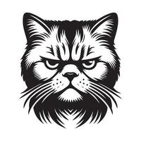 Cat Face - Grumpy American Shorthair Cat face illustration in black and white vector