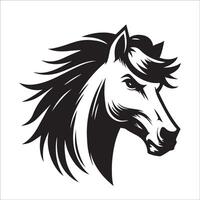 Heroic horse face with a brave and noble look illustrated in black and white vector