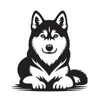 ilustración de un siberiano fornido perro relajado en negro y blanco vector