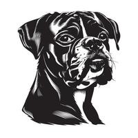 Boxer perro - un Boxer perro impaciente cara ilustración en negro y blanco vector