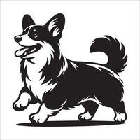A Pembroke Welsh Corgi Happy Standing illustration in black and white vector