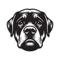 Rottweiler perro logo - un triste Rottweiler perro cara ilustración en negro y blanco vector