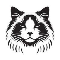 Ragdoll Cat - Tranquil Ragdoll cat illustration in black and white vector