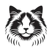 Ragdoll Cat - Tranquil Ragdoll cat illustration in black and white vector