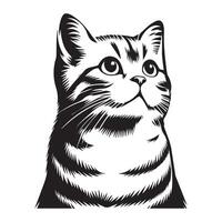 Black and white Dreamy American Shorthair Cat looking away face illustration vector
