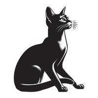 illustration of A focused Abyssinian cat in black and white vector