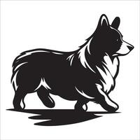 illustration of a Pembroke Welsh Corgi dog Running in black and white vector
