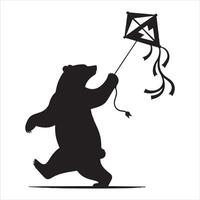 oso silueta - un oso volador con un cometa silueta en un blanco antecedentes vector