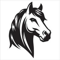 Confident horse face with a stern look illustrated in black and white vector