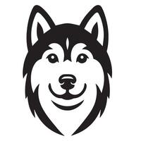 Dog - A Siberian Husky Dog Curious face illustration in black and white vector