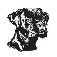 Boxer perro - un Boxer perro solemne cara ilustración en negro y blanco vector