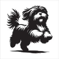A Shih Tzu dog Jumping illustration in black and white vector