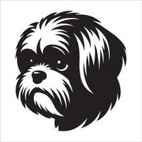 perro logo - un shih tzu perro confuso cara ilustración en negro y blanco vector