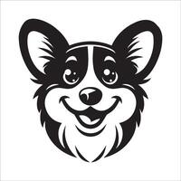 perro logo - un pembroke galés corgi divertido cara ilustración en negro y blanco vector