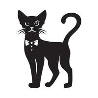 un caprichoso abisinio gato vistiendo un arco Corbata ilustrado en negro y blanco vector