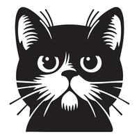 Cat silhouette - American Shorthair Cat face with one eyebrow raised illustration on a white background vector