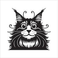 Cat Clipart - Humorous Maine Coon Cat face illustration on a white background vector