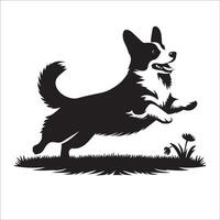 illustration of a Pembroke Welsh Corgi dog jumping in black and white vector